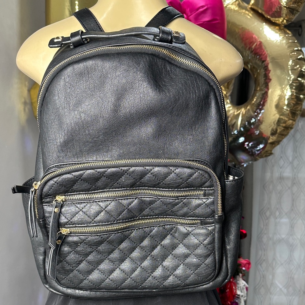 Miztique Black Quilted Leather Backpack
